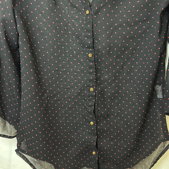 Paper Moon sheer Button Up Blouse Size XS Black with Pink Polka dots - Picture 4 of 4